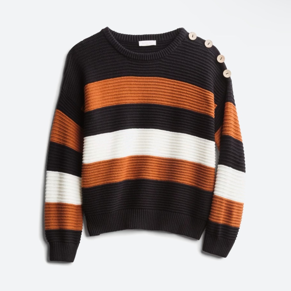 Edaline Slouchy Textured Button Detail Pullover 🖤🧡